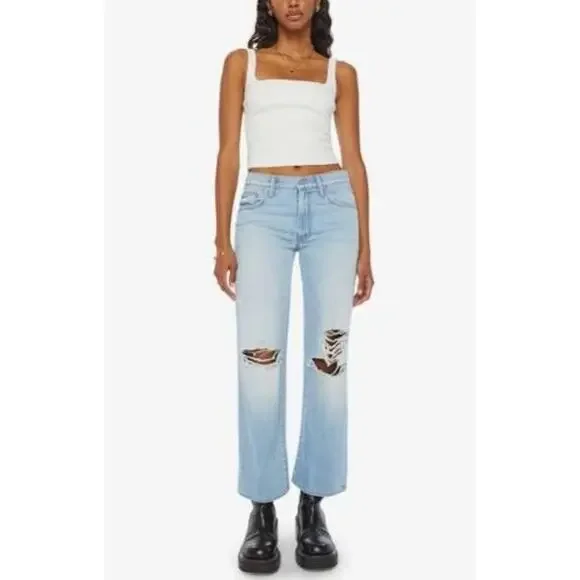 Mother Superior Mid Rise Rambler Zip Flood Jeans Ripped Off Size 27 - Picture 1 of 11